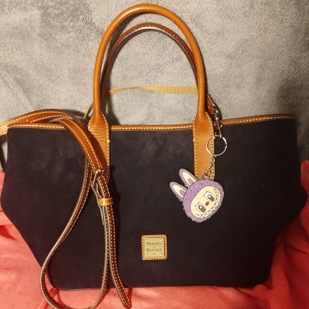Dooney & Bourke Blue and Tan Tote Suede Dooney With Red Interior With Long Stap